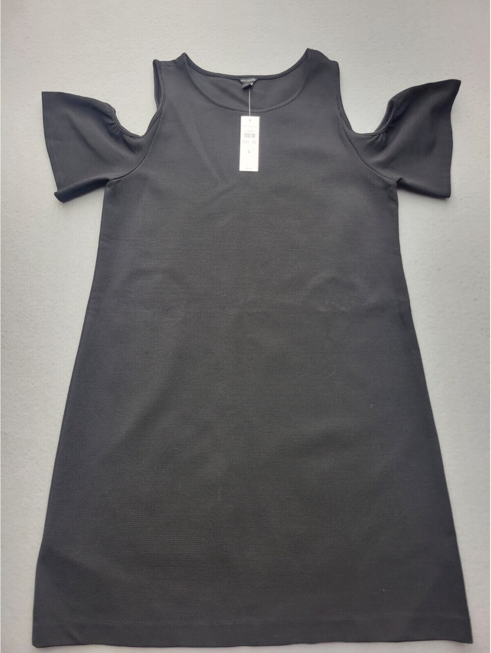 Ann Taylor Womens Dress Large Black A Line Mini Short Sleeve Solid Casual Party